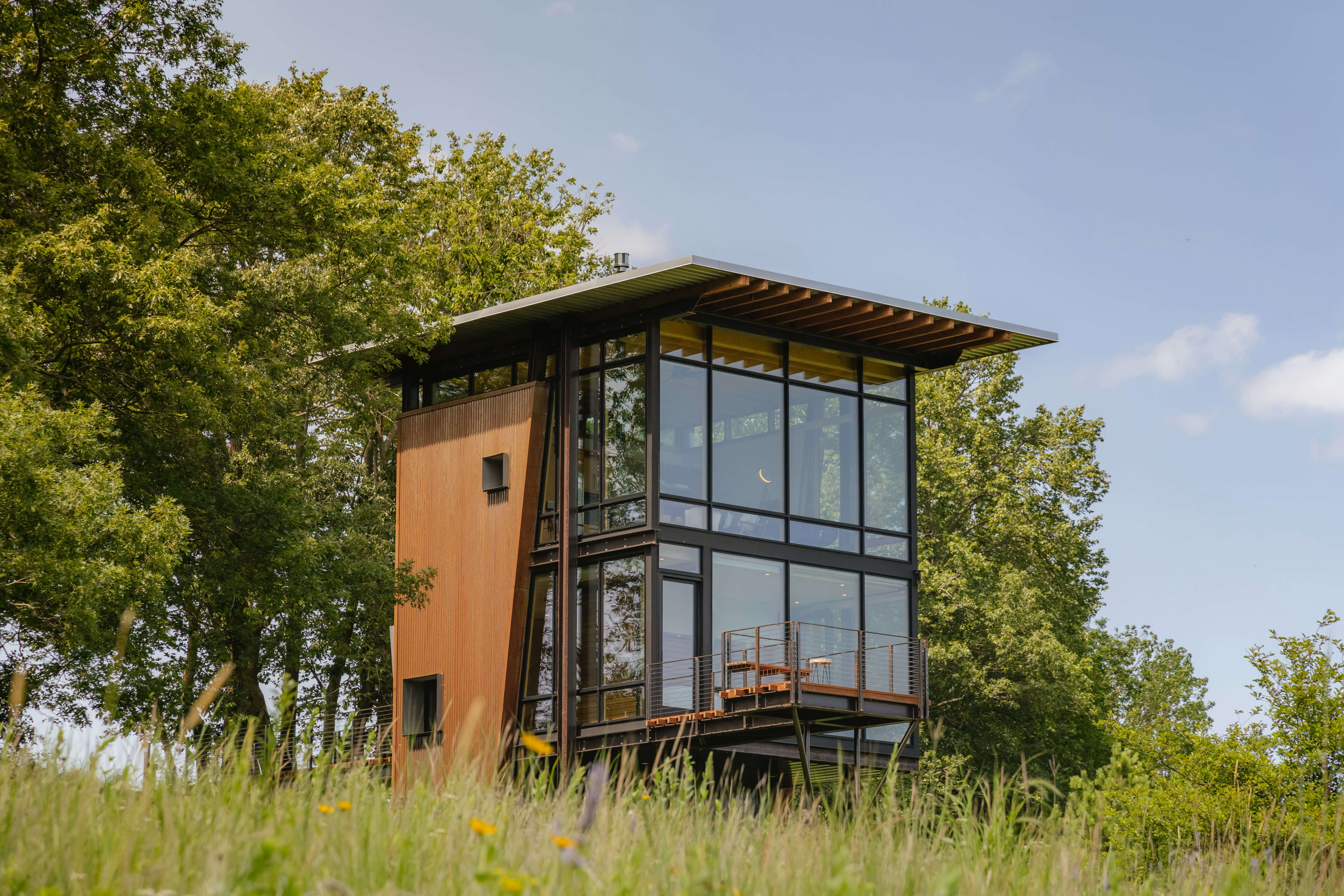 Tall-wooden-building-with-a-glass-window