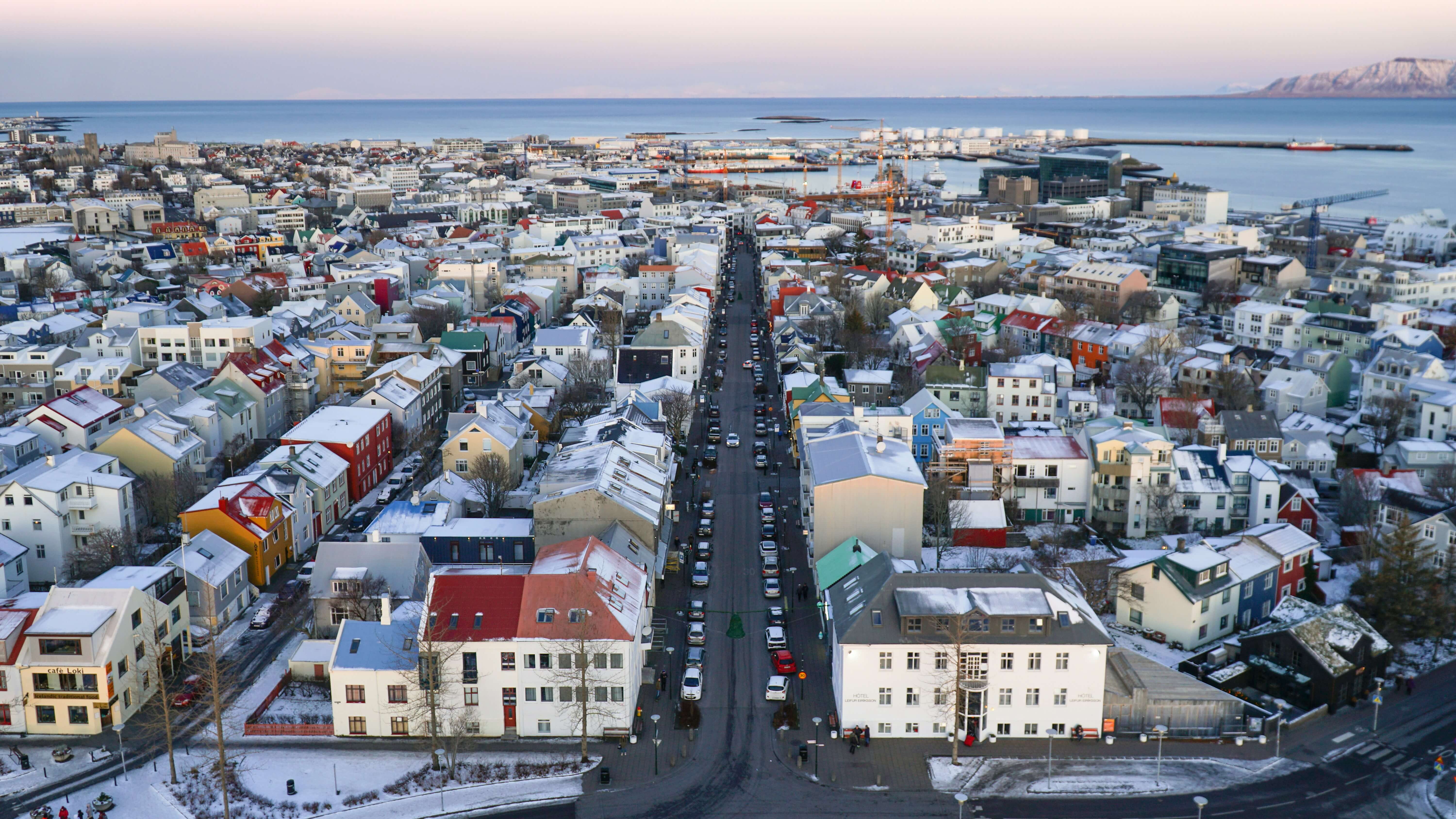 Aerial view of Hallgrimskirkja, Reykjavik, Iceland